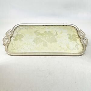 Vintage Etched Roses mirrored Lucite handles Vanity or Serving Tray
